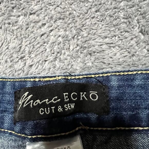 Marc Ecko Cut & Sew Denim Jeans Mens 32 x32  Slim Tapered  Distressed Whiskering - Picture 6 of 12